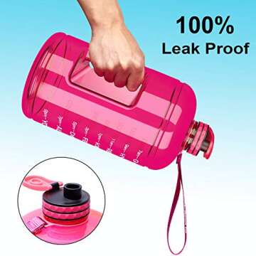 Venture Pal Large 1 Gallon/128 OZ & 74 OZ Motivational Leakproof BPA Free Water Bottle With Time Marker Perfect for Fitness Gym Camping Outdoor Sports-1Gallon-Pink