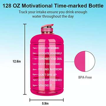 Venture Pal Large 1 Gallon/128 OZ & 74 OZ Motivational Leakproof BPA Free Water Bottle With Time Marker Perfect for Fitness Gym Camping Outdoor Sports-1Gallon-Pink