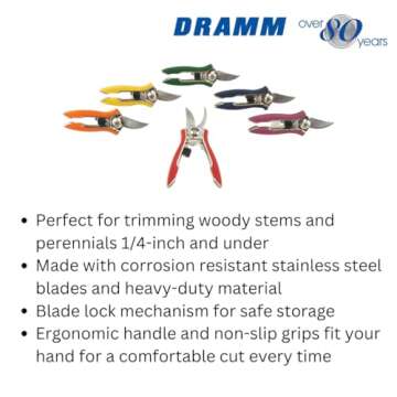 Dramm ColorPoint Stainless Steel Compact Garden Pruning Shears, Hand Pruner, Garden Clippers, with Heavy Duty Blade and Easy grip Handle, Berry