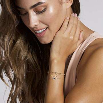 Layered Evil Eye Bracelets for Women, 14K Gold Filled Delicate CZ Evil Eye Bracelet layering Gold Cu...