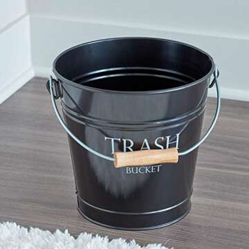 IDesign Round Metal Pail Trash Can for Bath, Bedroom, Office - 10.75" x 10.75" x 10.5", Black