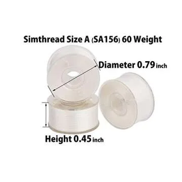 Simthread 144pcs Embroidery Pre-Wound Bobbins Thread, Class 15 Type A Size SA156, Polyester White 60 wt, Bernina Pfaff Ambition BabyLock Brother Embroidery and Sewing Machines Plastic Side