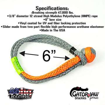 Bubba Rope Gator-Jaw Pro Synthetic Soft Shackle - Made in The USA (47,000LB Breaking Strength 3/8” NexGen Orange & Gray)