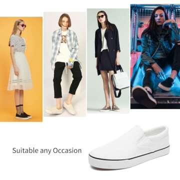 Women's Canvas Slip On Sneakers Fashion Flats Shoes White Canvas Shoes(White.US7)