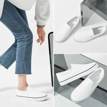 Women's Canvas Slip On Sneakers Fashion Flats Shoes White Canvas Shoes(White.US7)