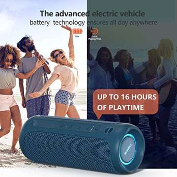 SOWO Portable Bluetooth Speaker, IPX7 Waterproof Wireless Bluetooth Speaker, Bassboom Technology, 25W Loud Stereo Sound, LED Light with TWS Pairing, 16H Playtime for Home and Outdoor -Blue