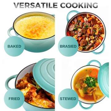 Trustmade 3 QT Cast Iron Dutch Oven, Enamel Coated Cookware Pot with Self Basting Lid for Home Bakin...