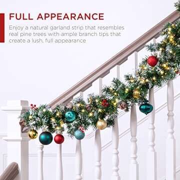 Best Choice Products 9ft Pre-Lit Holiday Pre-Decorated Christmas Garland for Stairs, Fireplace, Deco...