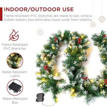 Best Choice Products 9ft Pre-Lit Holiday Pre-Decorated Christmas Garland for Stairs, Fireplace, Decoration w/PVC Tips, 50 Lights, Pine Cones, Berries - Semi-Flocked