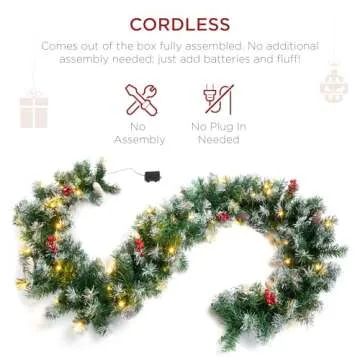 Best Choice Products 9ft Pre-Lit Holiday Pre-Decorated Christmas Garland for Stairs, Fireplace, Decoration w/PVC Tips, 50 Lights, Pine Cones, Berries - Semi-Flocked