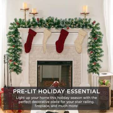 Best Choice Products 9ft Pre-Lit Holiday Pre-Decorated Christmas Garland for Stairs, Fireplace, Decoration w/PVC Tips, 50 Lights, Pine Cones, Berries - Semi-Flocked
