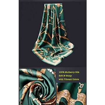 ANDANTINO 100% Pure Mulberry Silk Small Square Scarf -21'' x 21''- Breathable Lightweight Neckerchief -Digital Printed Headscarf (Blackish Green)