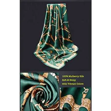 ANDANTINO 100% Pure Mulberry Silk Small Square Scarf -21'' x 21''- Breathable Lightweight Neckerchief -Digital Printed Headscarf (Blackish Green)