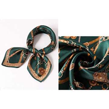 ANDANTINO 100% Pure Mulberry Silk Small Square Scarf -21'' x 21''- Breathable Lightweight Neckerchief -Digital Printed Headscarf (Blackish Green)