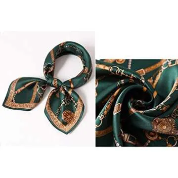 ANDANTINO 100% Pure Mulberry Silk Small Square Scarf -21'' x 21''- Breathable Lightweight Neckerchief -Digital Printed Headscarf (Blackish Green)