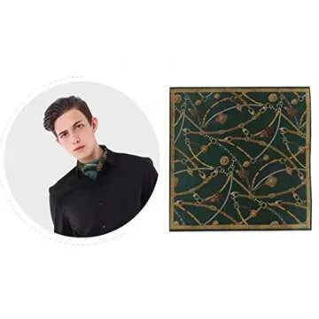 ANDANTINO 100% Pure Mulberry Silk Small Square Scarf -21'' x 21''- Breathable Lightweight Neckerchief -Digital Printed Headscarf (Blackish Green)