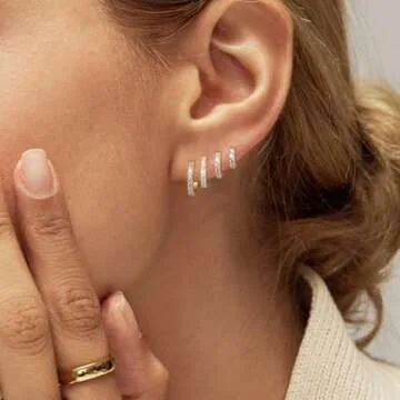 Kenivira Gold Hoop Earrings Set for Women, 14K Gold Plated Tiny Small Hoop Huggie Earrings, Hypoallergenic Cartilage Gold Hoops Earrings Sets Piercing Jewelry