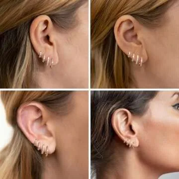 Kenivira Gold Hoop Earrings Set for Women, 14K Gold Plated Tiny Small Hoop Huggie Earrings, Hypoallergenic Cartilage Gold Hoops Earrings Sets Piercing Jewelry