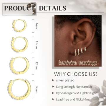 Kenivira Gold Hoop Earrings Set for Women, 14K Gold Plated Tiny Small Hoop Huggie Earrings, Hypoallergenic Cartilage Gold Hoops Earrings Sets Piercing Jewelry