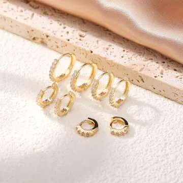 Kenivira Gold Hoop Earrings Set for Women, 14K Gold Plated Tiny Small Hoop Huggie Earrings, Hypoallergenic Cartilage Gold Hoops Earrings Sets Piercing Jewelry