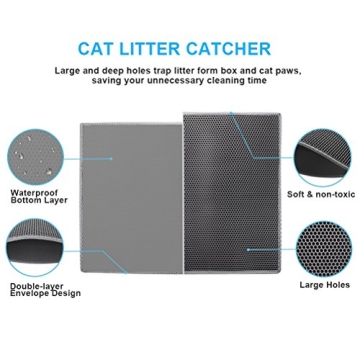 Pieviev Cat Litter Mat Double Layer Waterproof Urine Proof Trapping Mat 1 Pack (Gray, 30x24 Inch (Pack of 1))
