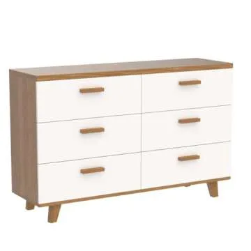 CIPACHO White Dresser for Bedroom,48'' Modern 6 Drawer Dresser with Deep Drawer,Wide Wood Dresser & Chest of Drawer with Solid Handle & Leg,2 Mixed Colors Design
