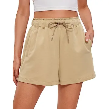 CRZ YOGA Comfy Cotton Sweat Shorts: Casual Summer Drawstring Gym Lounge Wear