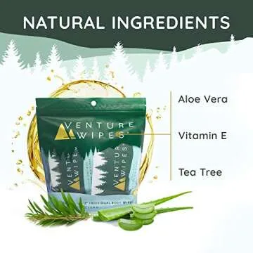 Venture Wipes Tea Tree Oil Body Wipes - Adventure Wipes for Adults - Biodegradable Cleansing Wipes with Aloe and Vitamin E - Camping Essentials - Individually Wrapped Body Wipes - 10 Count Bag