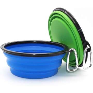 Collapsible Bowls, 2 Pack Water Bowls for Cats Dogs, Portable Pet Feeding Watering Dish for Walking Parking Traveling with 2 Carabiners (Large, Blue+Green)