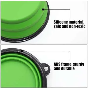 Collapsible Bowls, 2 Pack Water Bowls for Cats Dogs, Portable Pet Feeding Watering Dish for Walking Parking Traveling with 2 Carabiners (Large, Blue+Green)