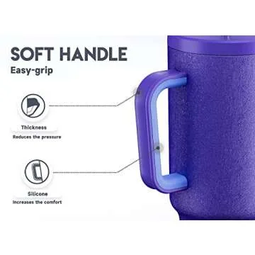 Meoky 40oz Tumbler with Handle, Leak-proof Lid and Straw, Insulated Coffee Mug Stainless Steel Travel Mug, Keeps Cold for 34 Hours or Hot for 10 Hours (Offshore)