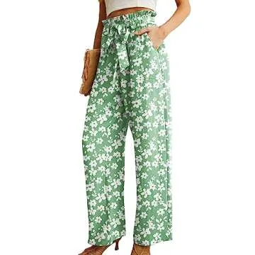 IWOLLENCE High Waisted Pants for Women - Adjustable Knot Casual Trousers