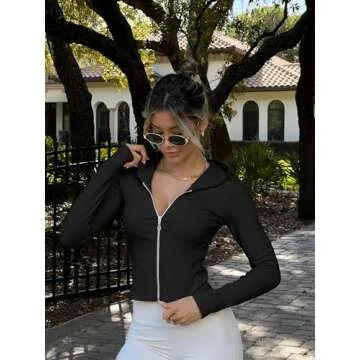 OQQ Womens Hoodies Long Sleeve Shirts Zip Up Fall Outfits Casual Tops Winter Clothes Black