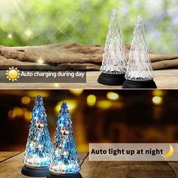 Glass Tree Figurine Solar Powered, 2 Pack Solar Table Lamp with Fairy Light Gift Waterproof for Tabletop Step Garden Patio Lawn