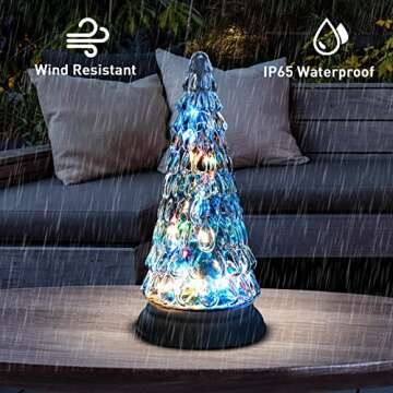 Glass Tree Figurine Solar Powered, 2 Pack Solar Table Lamp with Fairy Light Gift Waterproof for Tabletop Step Garden Patio Lawn