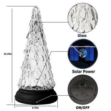 Glass Tree Figurine Solar Powered, 2 Pack Solar Table Lamp with Fairy Light Gift Waterproof for Tabletop Step Garden Patio Lawn