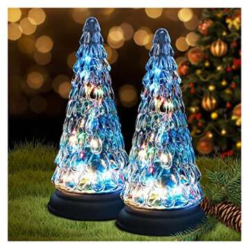 Glass Tree Figurine Solar Powered, 2 Pack Solar Table Lamp with Fairy Light Gift Waterproof for Tabletop Step Garden Patio Lawn
