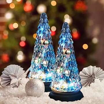 Glass Tree Figurine Solar Powered, 2 Pack Solar Table Lamp with Fairy Light Gift Waterproof for Tabletop Step Garden Patio Lawn