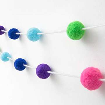 Mkono Tassel Garland Pom Pom Ball String Banner Macrame Rainbow Wall Hanging Decorative Colorful for Boho Home Decor, Party Supplies, Baby Room, Nursery, Classroom, Dorm Room 2 Pack,Small