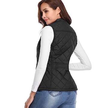 Fuinloth Women's Quilted Vest, Stand Collar Lightweight Zip Padded Gilet Black 2X