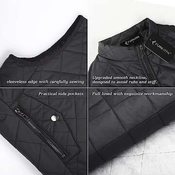 Fuinloth Women's Quilted Vest, Stand Collar Lightweight Zip Padded Gilet Black 2X