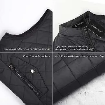 Fuinloth Women's Quilted Vest, Stand Collar Lightweight Zip Padded Gilet Black 2X