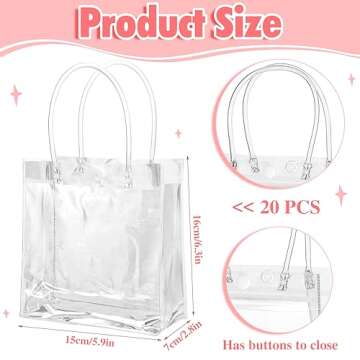 BESARME 20 Pack 6.3" x 5.9" x 2.8" Clear Gift Bags with Handle, Reusable Plastic Small Gift Bags for...