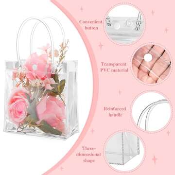 BESARME 20 Pack 6.3" x 5.9" x 2.8" Clear Gift Bags with Handle, Reusable Plastic Small Gift Bags for Party Favors Wedding Birthday