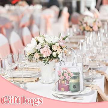 BESARME 20 Pack 6.3" x 5.9" x 2.8" Clear Gift Bags with Handle, Reusable Plastic Small Gift Bags for Party Favors Wedding Birthday