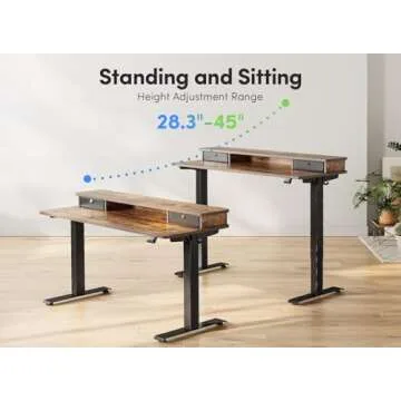 FEZIBO 55 x 24 Inch Height Adjustable Electric Standing Desk with Double Drawer, Stand Up Desk with Storage Shelf, Sit Stand Desk, Rustic Brown