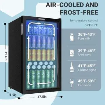 EUHOMY Beverage Refrigerator and Cooler, 126 Can Mini fridge with Glass Door, Small Refrigerator with Adjustable Shelves for Soda Beer or Wine, Home/Bar/Office, Black Steel