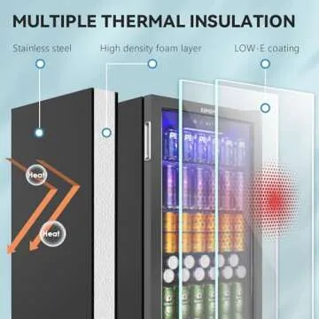 EUHOMY Beverage Refrigerator and Cooler, 126 Can Mini fridge with Glass Door, Small Refrigerator with Adjustable Shelves for Soda Beer or Wine, Home/Bar/Office, Black Steel