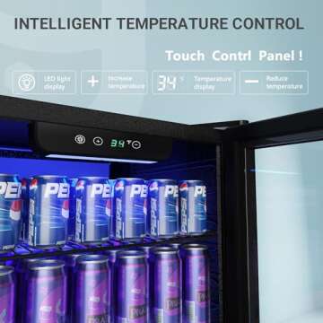 EUHOMY Beverage Refrigerator and Cooler, 126 Can Mini fridge with Glass Door, Small Refrigerator with Adjustable Shelves for Soda Beer or Wine, Home/Bar/Office, Black Steel