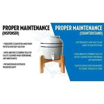 New Wave Enviro Porcelain Dispenser, Classic Blue Stripe Design with Wood Counter Stand Bundle, 2.5 Gallon Capacity with Included BPA Free Spigot and Crock Ring